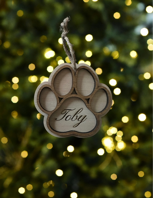 Engraved Paw Print Ornament
